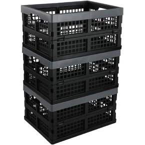 Anbers 3 Packs 16 Quart Plastic Foldable Storage Crate, Small Collapsible Storage Creat Basket