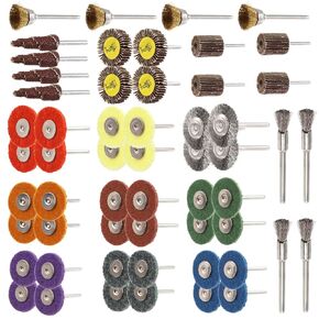 Swpeet 56Pcs 1 inch #120 - #3000 Abrasive Wheel Buffing Polishing Wheel and Flap Wheel Sander with Wire Wheel Brushes Assortment Kit, Perfect for Accessories Rotary Tools Polish Clean Tools