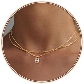 Zeffy Diamond Necklaces for Women, Dainty Gold Necklace 18k Gold Plated Layered Necklaces Simple Gold CZ Diamond Pendant Necklaces for Women Trendy Jewelry Gifts for Girls