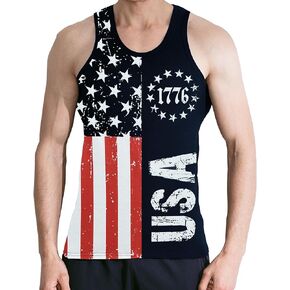DDSOL Men 4th of July Tank Top American Flag USA Shirt Sleeveless Fourth Memorial Independence Day Patriotic Tee Clothes