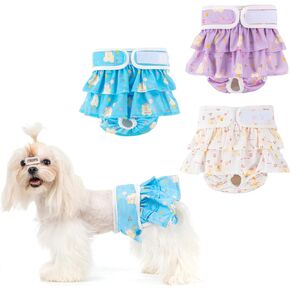 Washable Female Dog Diapers (3 Pack), Premium Reusable Leak Proof Puppy Diapers, Highly Absorbent Dog Diapers, Dog Panties for Female Dogs in Heat, Incontinent Puppies, Menstruating Female Dogs