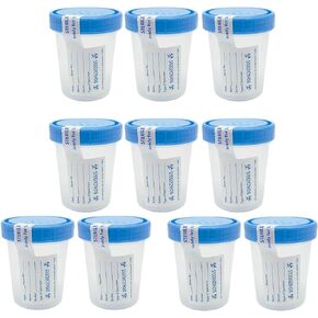 Sterile Specimen Cups with Lids: 4oz Transparent Urine Collection Cup with Leak-Resistant Screw-On Lids - 3-inch Sample Jars - Designed for Secure Collection of Pee, Stool, and Semen Samples - 10 Pack