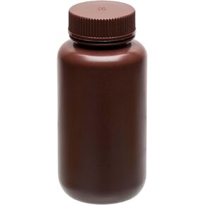 EISCO Reagent Bottle, Amber, 250mL - Wide Mouth with Screw Cap - HDPE Labs