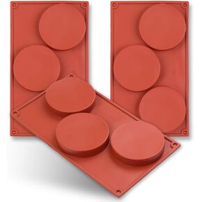 homEdge 3-Cavity Disc Shape Silicone Mold, 3 Packs Disc Cake, Gustard, Resin Coaster, Tart, Handmade Soap Molds-Brown