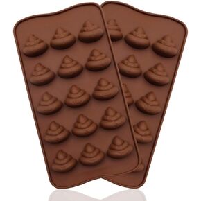 WYBG 2Pcs Poop Silicone Molds, Silicone Funny Poop Molds for Chocolate, Cake, Candy, Pudding, Fondant, Poop Emotion Baking Mold, Soap Molds for Soap Making, 15 Cavities (Brown)