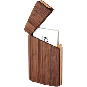 YOYAI Wood Business Card Holders Wooden Business Card Case Name Card Holder Walnut Card Holder with Magnetic Closure Portable (Black walnut)