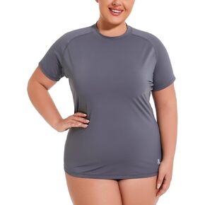 Womens Plus Size Swim Top UPF 50+ Rash Guard Sun Shirt UV Protection SPF Cool Short Sleeve Workout 1X-5X in Kuwait