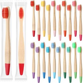 20 Pieces Kids Bamboo Toothbrushes Soft Bristles Toothbrushes Toddler Toothbrush Manual Travel Toothbrushes for Kids Children Home School Travel Teeth Oral Dental Care, 5.7 Inch, Individually Wrapped