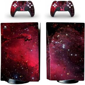 Full Body Vinyl Skin Sticker Decal Cover for PS5 Console and Two Controllers Disc Edition - Red Universe