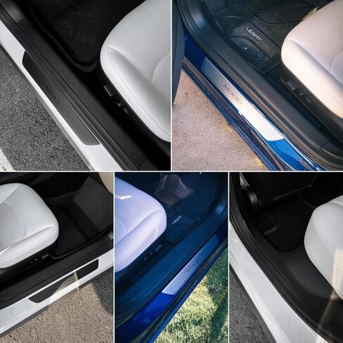 واقي عتبة الباب LASFIT لعام 2023 Tesla Model Y 5 مقاعد (غير مناسب 7 مقاعد) غير لامع TPE وABS واقي دخول الباب الأمامي والخلفي ملحقات لوحة جرجر عتبة السجاد الخلفية - حزمة من 4 in Kuwait