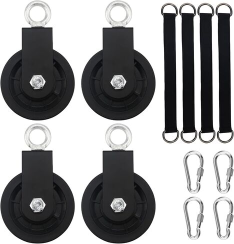 MAHIONG 4 قطع 3.54 بوصة عجلة بكرة كابل الصالة الرياضية مع 4 أشرطة تعليق و4 خطاف كبس، عجلة جر تدور 360 درجة قابلة للفصل بشكل سلس، نظام بكرة رفع بكرة كتلة للرافعات، مشاريع منزلية ذاتية الصنع in Kuwait