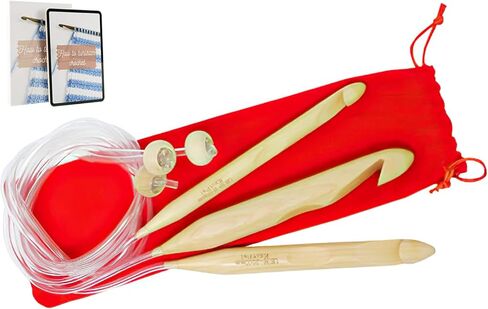 الأفغاني-32 KnitPal 32 بوصة (80 سم) خطافات طويلة كروشيه تونسية أفغانية طويلة مع حبل (3 أنماط مجانية)، للحياكة والحياكة التونسية، 13 مقاسًا من D إلى O (3-12 مم) in Kuwait