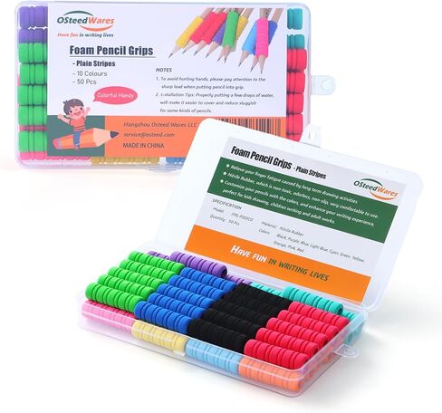 50 قطعة من مقابض أقلام الرصاص الإسفنجية من أوستيد مكونة من 11 حلقة للكتابة اليدوية للأطفال والكبار، مقابض حامل أقلام رصاص 10 ألوان لتخفيف الأصابع، وسادة حامل أقلام رصاص ميكانيكية in Kuwait