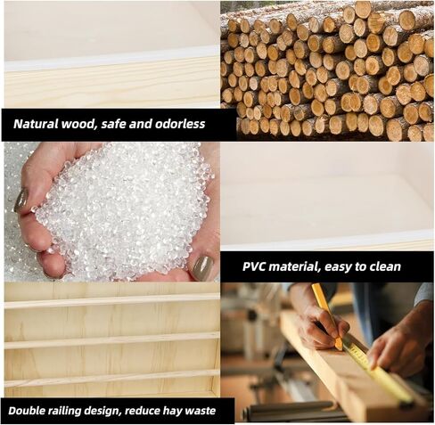 4 في 1 وحدة تغذية قش الأرانب ومغذية المياه مع صندوقي فضلات، مدير تغذية أرنب خشبي آمن، رف حامل تبن للمرحاض للحيوانات الصغيرة للهامستر الخنزير الغيني in Kuwait