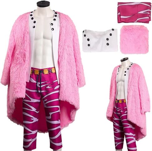 FAHKOM Donquixote Doflamingo Cosplay Costume Coat Doflamingo Costume Outfit Jacket Pink Uniform Halloween Men in Saudi Arabia