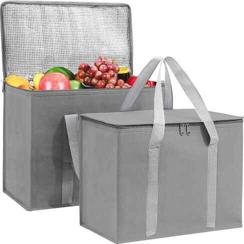 Insulated Reusable Grocery Bags(Pack of 2-Extra Large)Black, Portable Travel Bag For Frozen Food, Reusable Bags with handles-Foldable Insulated Bag Grocery, For Hot Cold Food Reusable Shopping Bags in Saudi Arabia