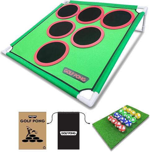 Golf Pong™ - ألعاب ممتعة في الفناء، وألعاب في الفناء الخلفي للشباب، والآباء، والآباء، ولاعبي الغولف. لعبة جولف كاجوال في المنزل، هدية مثالية للجولف للرجال. سهلة التجميع، مجموعة ألعاب حصيرة الهدف المدمجة in Kuwait