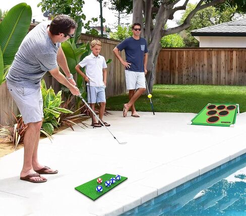 Golf Pong™ - ألعاب ممتعة في الفناء، وألعاب في الفناء الخلفي للشباب، والآباء، والآباء، ولاعبي الغولف. لعبة جولف كاجوال في المنزل، هدية مثالية للجولف للرجال. سهلة التجميع، مجموعة ألعاب حصيرة الهدف المدمجة in Kuwait