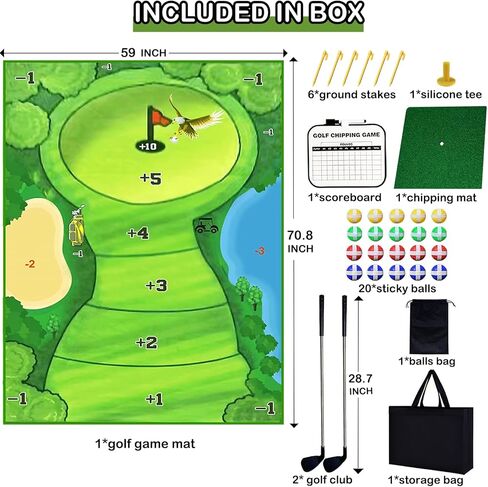 Golf Chipping Game Set, 6x5 Ft Large Size Golf Chipping Game Mat, 20 Sticky Balls and 1 Upgrade Fabric Chipping Mat for Adults and Family Outdoor Indoor (Included 2 Club) in Saudi Arabia