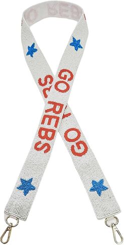 Lashicorn Beaded Purse Strap Red & White College Game day Mississippi Clear Handbag Replacement Strap Stadium Football University 49 x 1.75" Gold Hardware Clips in Saudi Arabia