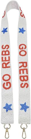 Lashicorn Beaded Purse Strap Red & White College Game day Mississippi Clear Handbag Replacement Strap Stadium Football University 49 x 1.75" Gold Hardware Clips in Saudi Arabia