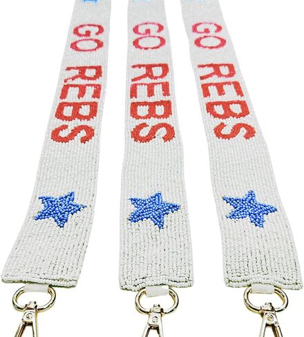 Lashicorn Beaded Purse Strap Red & White College Game day Mississippi Clear Handbag Replacement Strap Stadium Football University 49 x 1.75" Gold Hardware Clips in Saudi Arabia