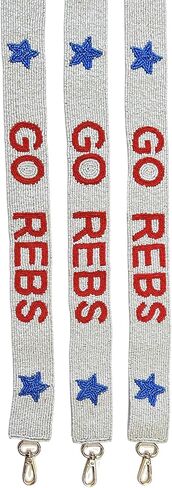 Lashicorn Beaded Purse Strap Red & White College Game day Mississippi Clear Handbag Replacement Strap Stadium Football University 49 x 1.75" Gold Hardware Clips in Saudi Arabia