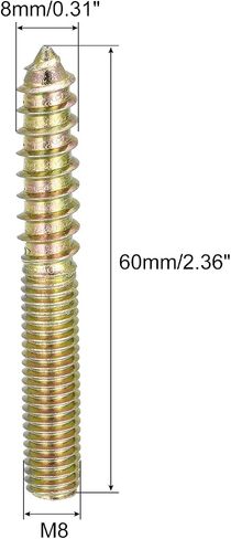 uxcell M8x60mm Hanger Bolts, 8pcs Double Ended Thread Dowel Screws for Wood Furniture in Saudi Arabia