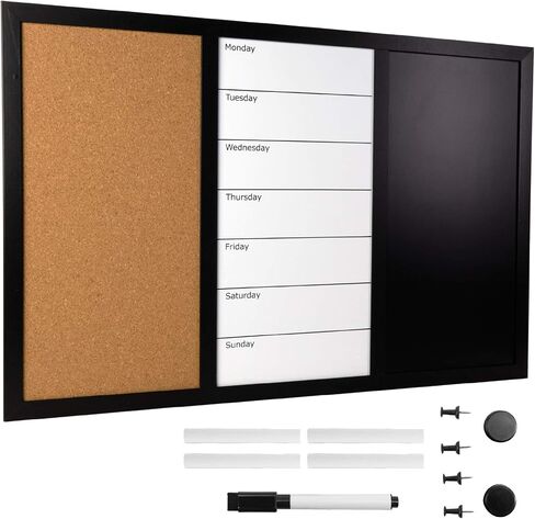Excello Global Products Wall Board Combo Whiteboard Corkboard & Chalkboard: Magnetic Large Weekly Daily Planner Note Reminder Wall Mounted Task Organizer 23.5"x15" in Saudi Arabia