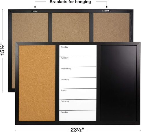 Excello Global Products Wall Board Combo Whiteboard Corkboard & Chalkboard: Magnetic Large Weekly Daily Planner Note Reminder Wall Mounted Task Organizer 23.5"x15" in Saudi Arabia