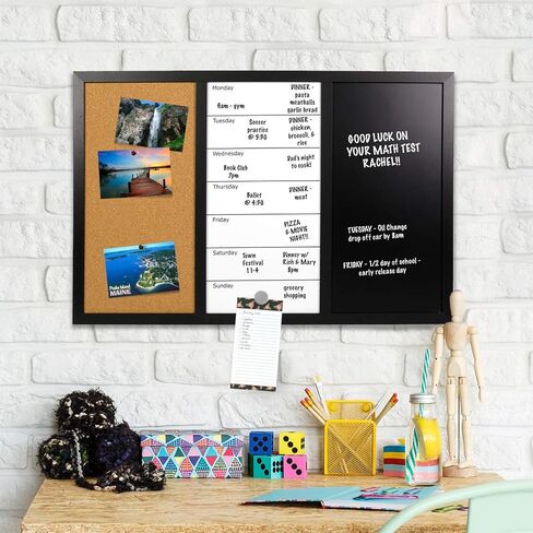 Excello Global Products Wall Board Combo Whiteboard Corkboard & Chalkboard: Magnetic Large Weekly Daily Planner Note Reminder Wall Mounted Task Organizer 23.5"x15" in Saudi Arabia