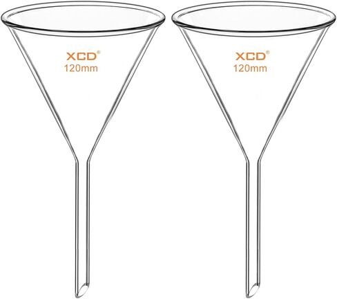 XCD Glass Filter Funnel, 2 Pack Heavy Wall Borosilicate Glass Funnel for Laboratory Accessories, Short Stem 100 mm Diameter, 100 mm Stem Length in Kuwait