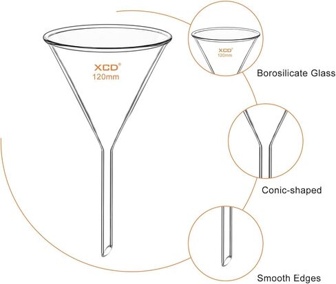 XCD Glass Filter Funnel, 2 Pack Heavy Wall Borosilicate Glass Funnel for Laboratory Accessories, Short Stem 100 mm Diameter, 100 mm Stem Length in Kuwait