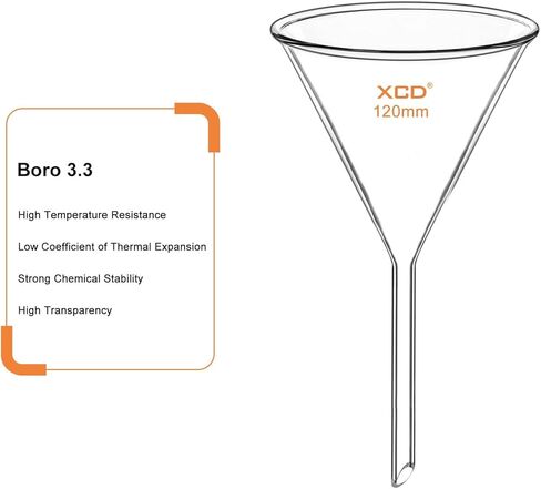 XCD Glass Filter Funnel, 2 Pack Heavy Wall Borosilicate Glass Funnel for Laboratory Accessories, Short Stem 100 mm Diameter, 100 mm Stem Length in Kuwait