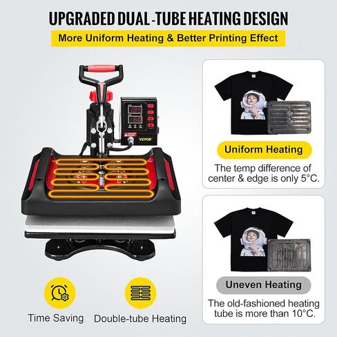 VEVOR 11 in 1 Heat Press Machine Tshirt Press Machine 360° Swing Away Digital Shirt Printing Multifunction Heat Transfer Clamshell Sublimation for T-Shirt Hat Cap Mug Plate Pen Shoes, 15x12 Inch in Saudi Arabia