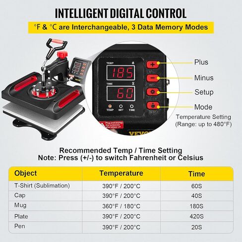 VEVOR 11 in 1 Heat Press Machine Tshirt Press Machine 360° Swing Away Digital Shirt Printing Multifunction Heat Transfer Clamshell Sublimation for T-Shirt Hat Cap Mug Plate Pen Shoes, 15x12 Inch in Saudi Arabia