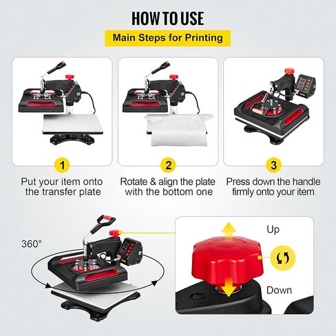 VEVOR 11 in 1 Heat Press Machine Tshirt Press Machine 360° Swing Away Digital Shirt Printing Multifunction Heat Transfer Clamshell Sublimation for T-Shirt Hat Cap Mug Plate Pen Shoes, 15x12 Inch in Saudi Arabia