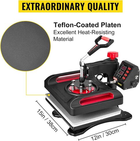 VEVOR 11 in 1 Heat Press Machine Tshirt Press Machine 360° Swing Away Digital Shirt Printing Multifunction Heat Transfer Clamshell Sublimation for T-Shirt Hat Cap Mug Plate Pen Shoes, 15x12 Inch in Saudi Arabia