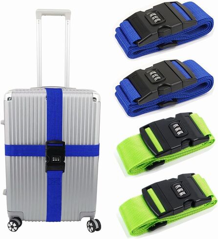 Luggage Straps for Suitcases TSA Approved, Travel Belt with Combination Lock, Adjustable Packing Straps, Premium Accessory for Travel Bag Closure, 4 Pack (Blue & Green) in Saudi Arabia