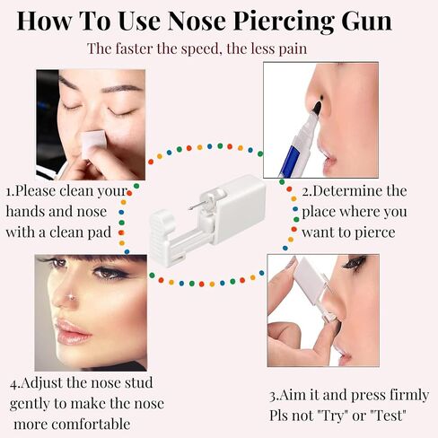 orilace Nose Piercing Kit - 2 Pcs Disposable Nose Piercing Gun Built-in Nose Stud, at Home Self Nose Piercer Kit Easy Use Low Pain for Salon in Saudi Arabia