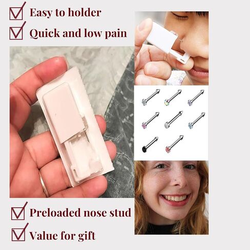 orilace Nose Piercing Kit - 2 Pcs Disposable Nose Piercing Gun Built-in Nose Stud, at Home Self Nose Piercer Kit Easy Use Low Pain for Salon in Saudi Arabia