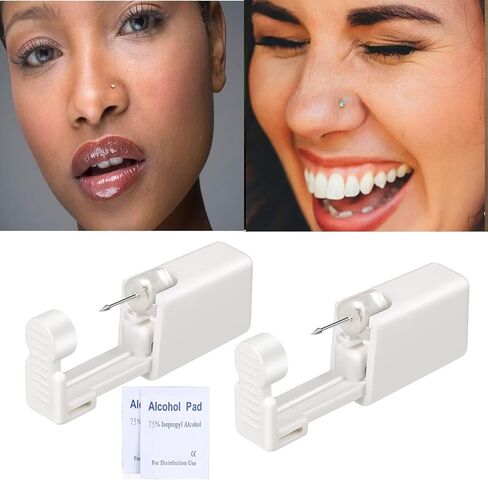 orilace Nose Piercing Kit - 2 Pcs Disposable Nose Piercing Gun Built-in Nose Stud, at Home Self Nose Piercer Kit Easy Use Low Pain for Salon in Saudi Arabia