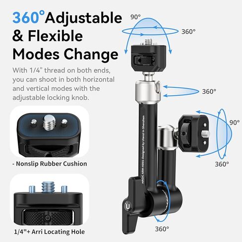 ULANZI R011a ذراع سحري للكاميرا بمشبك فائق - ذراع سحري للاحتكاك مفصلي قابل للتعديل مقاس 10 بوصة مع خيط عالمي 1/4 بوصة و3/8 بوصة وخيط تثبيت فائق 1/4 بوصة لإضاءة LED/ميكروفون/جهاز فيديو in Kuwait