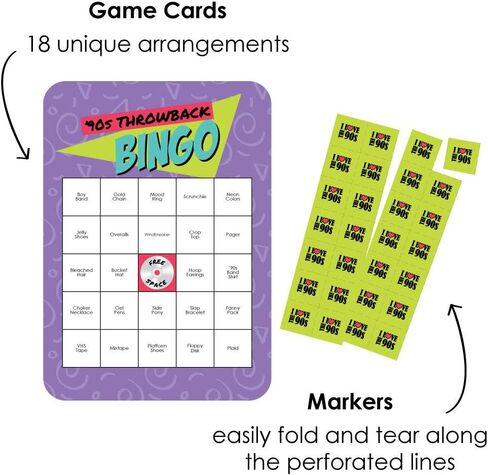 Big Dot of Happiness 90’s Throwback - Bar Bingo Cards and Markers - 1990s Party Bingo Game - Set of 18 in Saudi Arabia