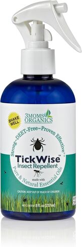 3 أمهات أورجانيكس TickWise | قوة إضافية 8 أونصة، خالية من DEET، طارد للقراد والحشرات | الزيوت العطرية النباتية وجميع المكونات الطبيعية | آمن للأطفال والكبار والكلاب والخيول in Kuwait