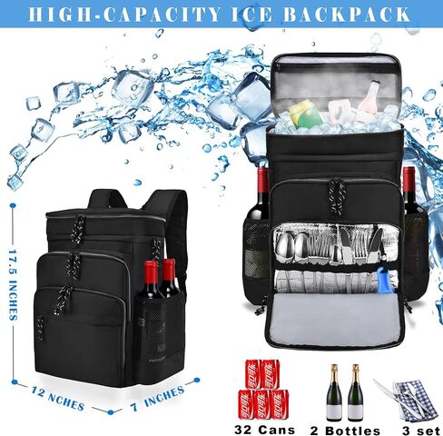 GiMiUiTo Double Deck Cooler Backpack Leak-Proof Large Cooler Backpack,Backpack Cooler Insulated Perfect Soft Cooler Bag for Tactical, Camping, Picnic, Beach, Hiking,Black in Saudi Arabia
