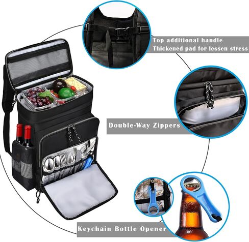 GiMiUiTo Double Deck Cooler Backpack Leak-Proof Large Cooler Backpack,Backpack Cooler Insulated Perfect Soft Cooler Bag for Tactical, Camping, Picnic, Beach, Hiking,Black in Saudi Arabia