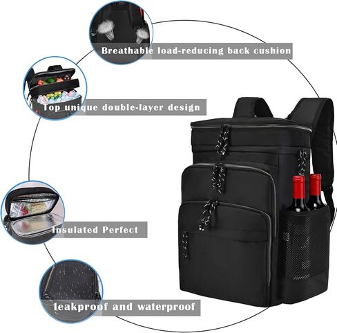 GiMiUiTo Double Deck Cooler Backpack Leak-Proof Large Cooler Backpack,Backpack Cooler Insulated Perfect Soft Cooler Bag for Tactical, Camping, Picnic, Beach, Hiking,Black in Saudi Arabia