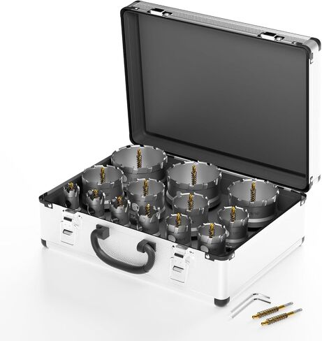 KPKL TCT Hole Saw Kit for Hard Metal，8 Pcs Hole Saw Set,5/8"-1-3/16" Inch Tungsten Carbide Tipped Hole Cutter Set with 2pcs Titanium-Plated Pilot Drill bit for Metal, Steel, Iron, Wood, Plastic in Saudi Arabia