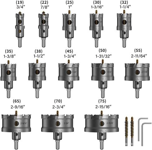 KPKL TCT Hole Saw Kit for Hard Metal，8 Pcs Hole Saw Set,5/8"-1-3/16" Inch Tungsten Carbide Tipped Hole Cutter Set with 2pcs Titanium-Plated Pilot Drill bit for Metal, Steel, Iron, Wood, Plastic in Saudi Arabia